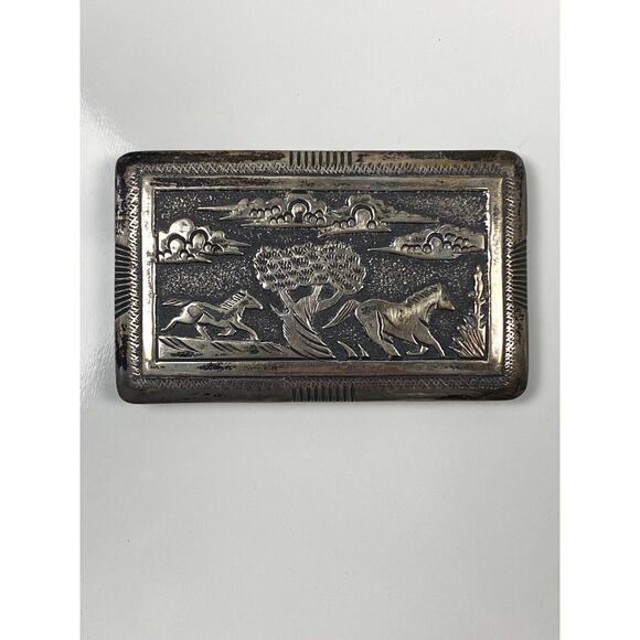 Vtg 80’s wild horses Thomas Singer Navajo Sterling Silver Belt Buckle Boho main image 8